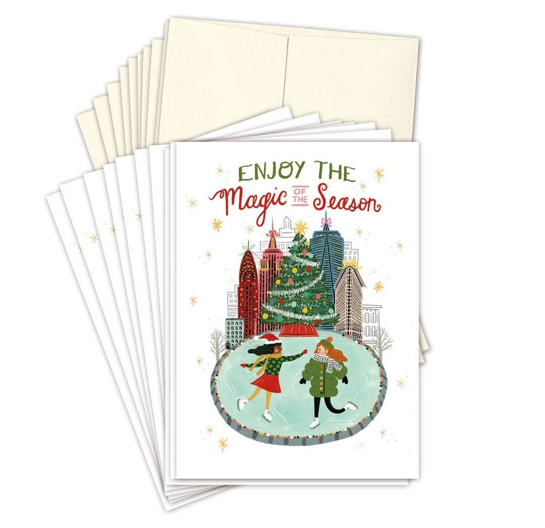 City Ice Skaters Boxed Holiday Cards