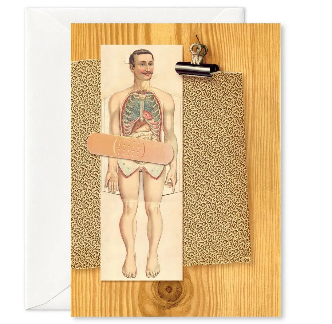 “Post-op” get-well card (abdomen/gentleman)