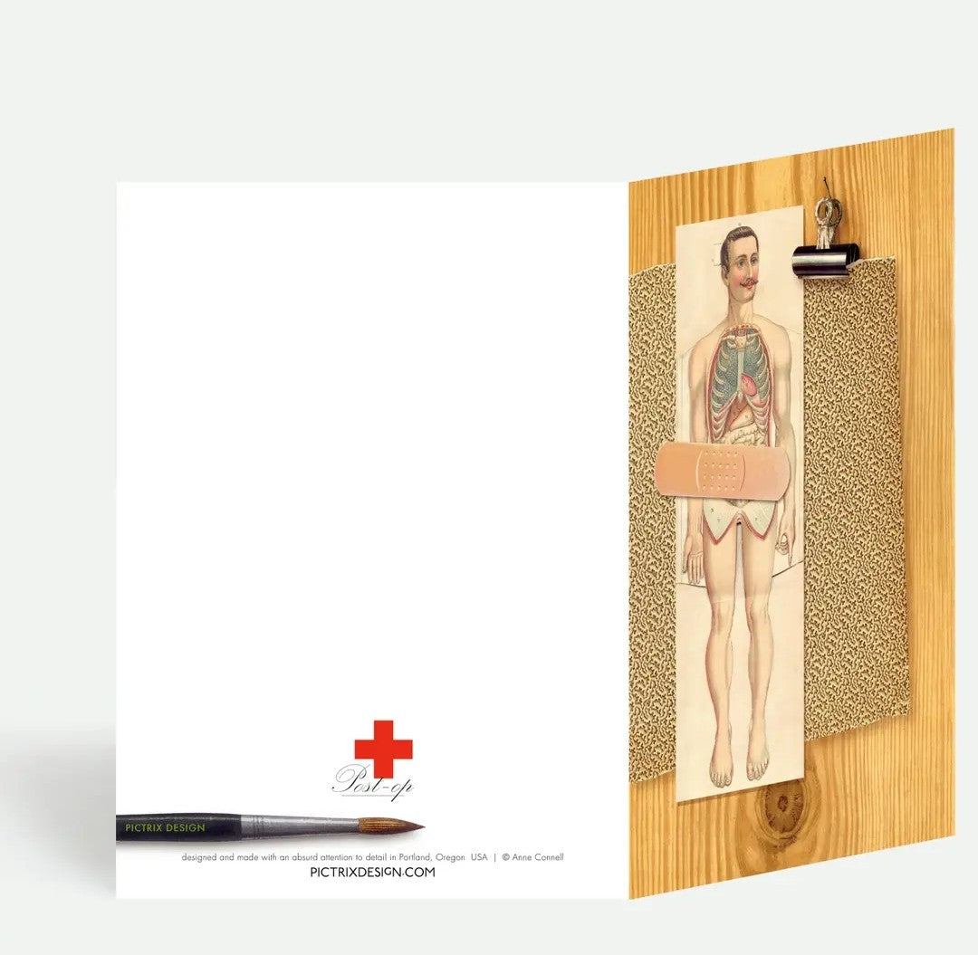 “Post-op” get-well card (abdomen/gentleman)