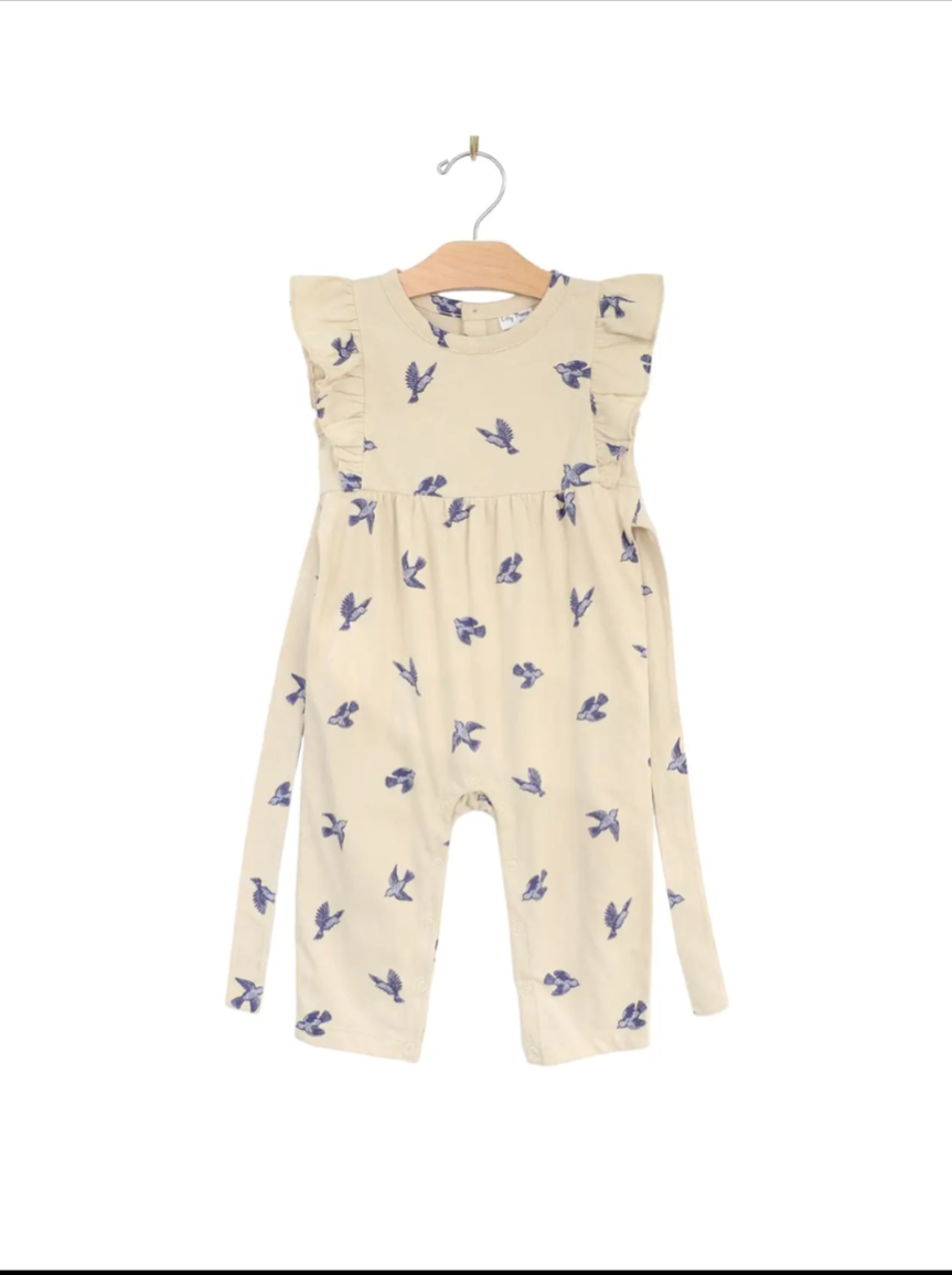 Flutter Long Romper Bluebirds