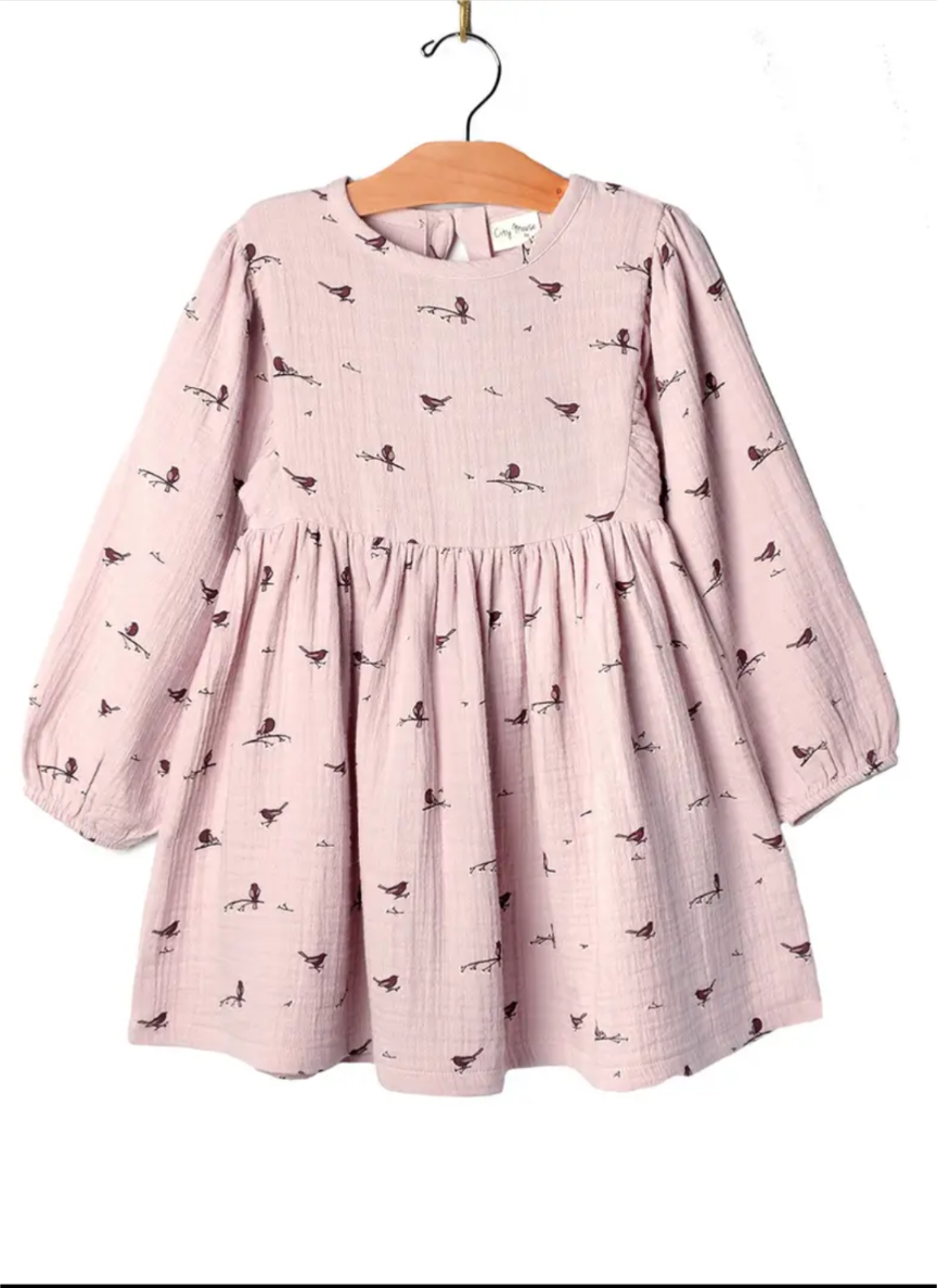 Puff Sleeve -Dress Fall Lavander Birds