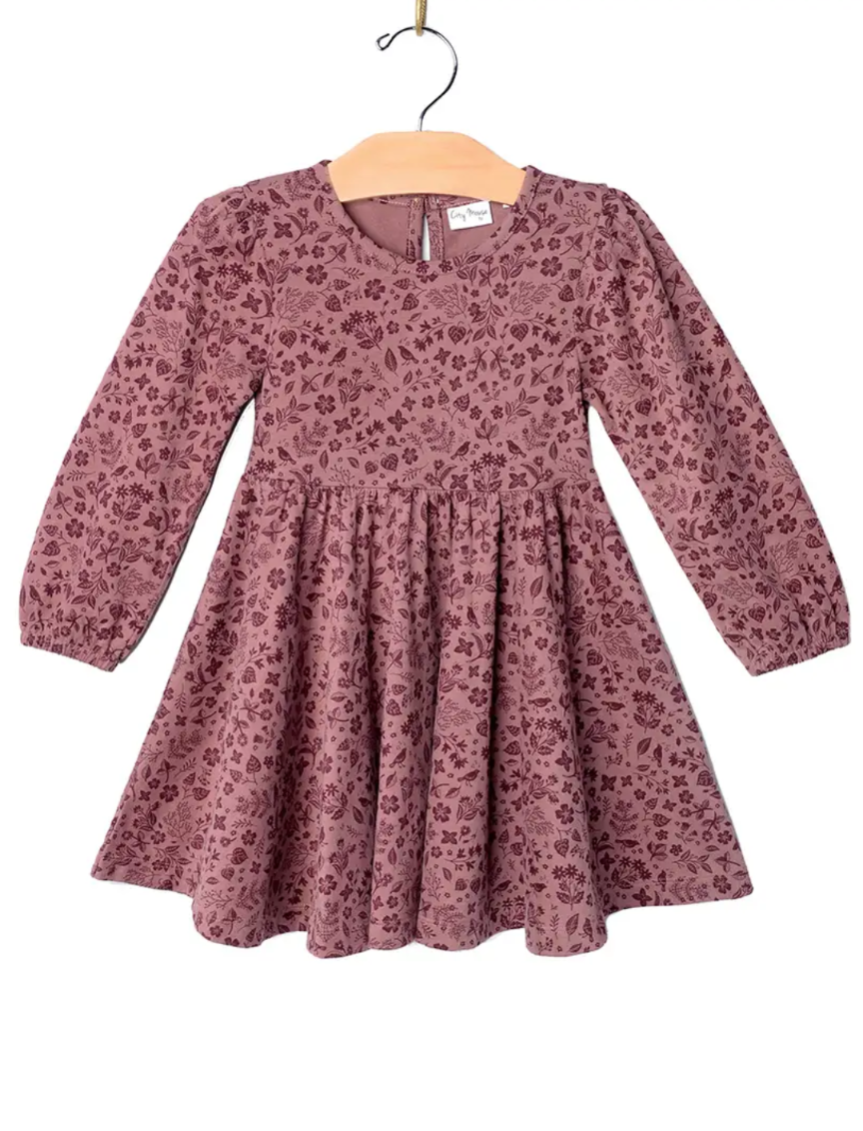 Twirl Dress-Fall Plum Birds