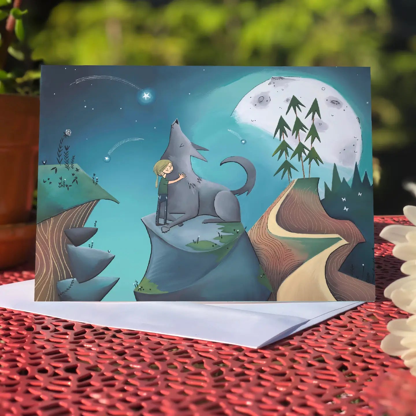 Shooting Star Wolf Blank Inside Greeting Card