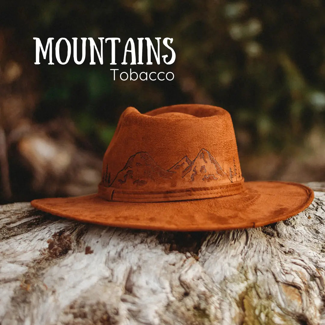 Wood-Burned Wide Brim Rancher Hat - Mountain Collection