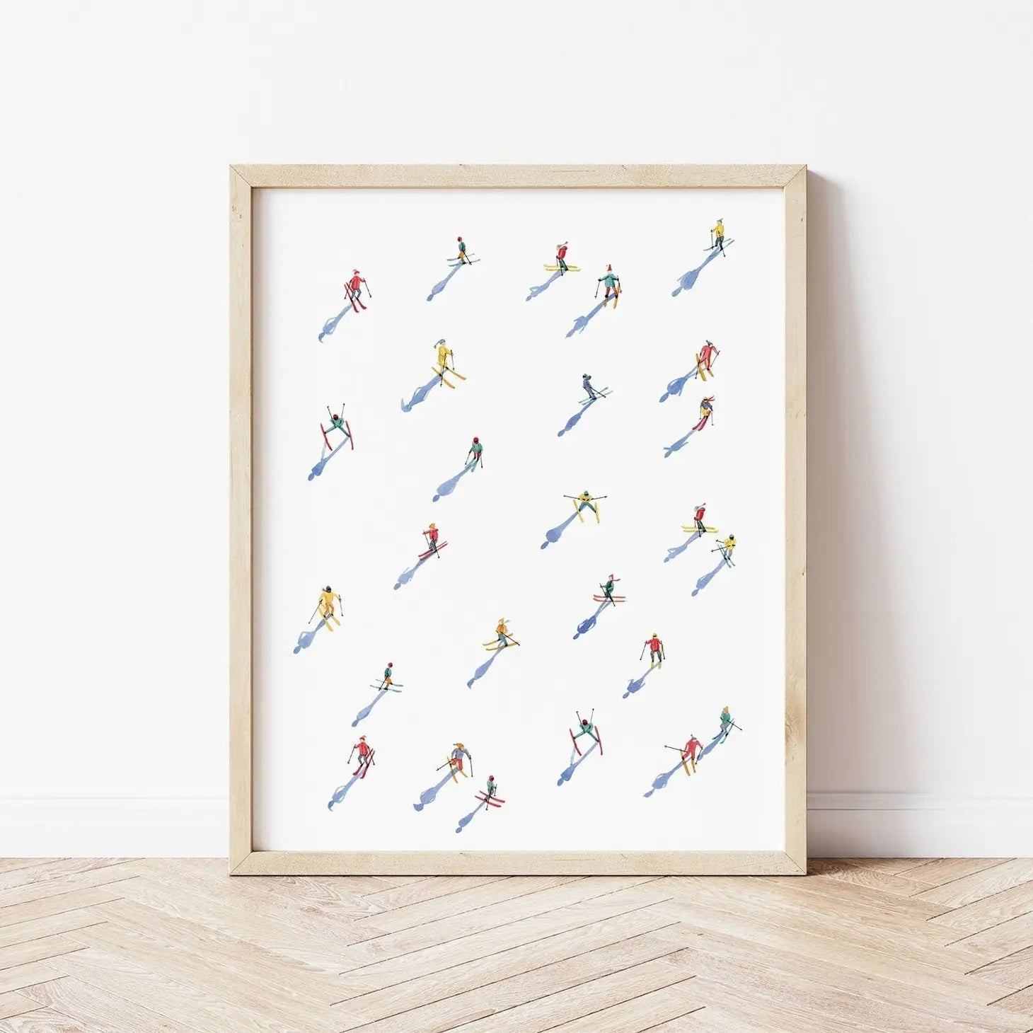 Vintage Alpine Skiers | Minimalist Watercolor Art Print