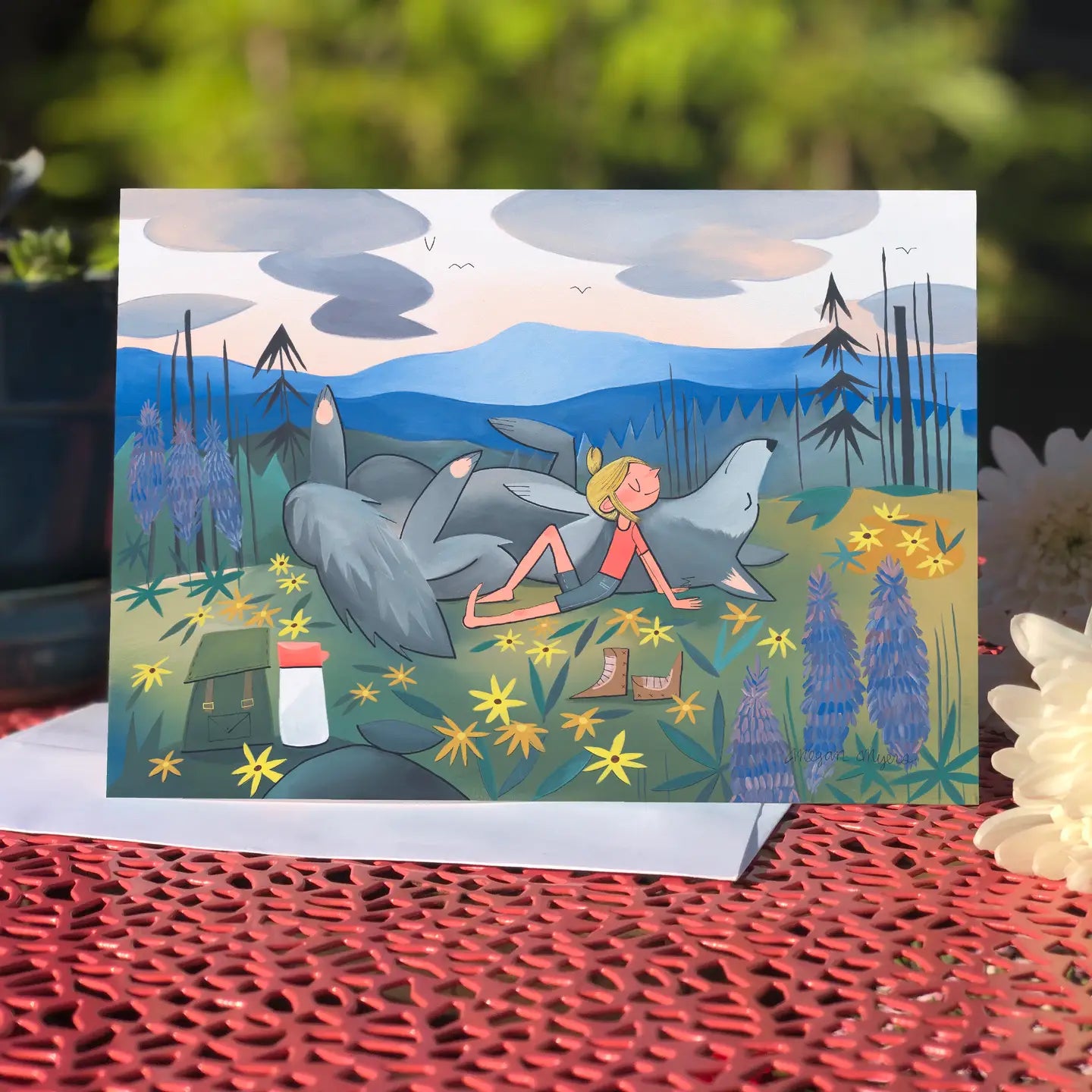 Wildflower Wolf Blank Greeting Card