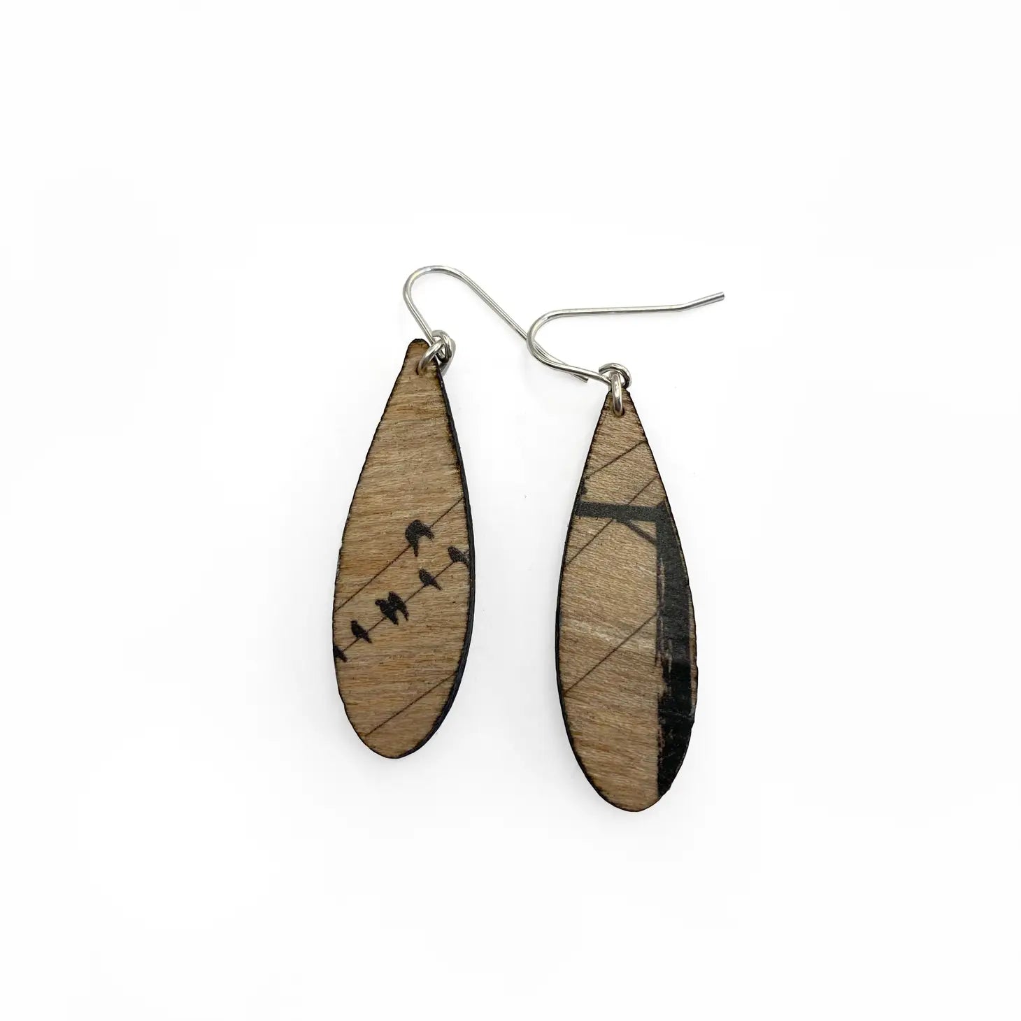 Wood Drip Crows Earrings