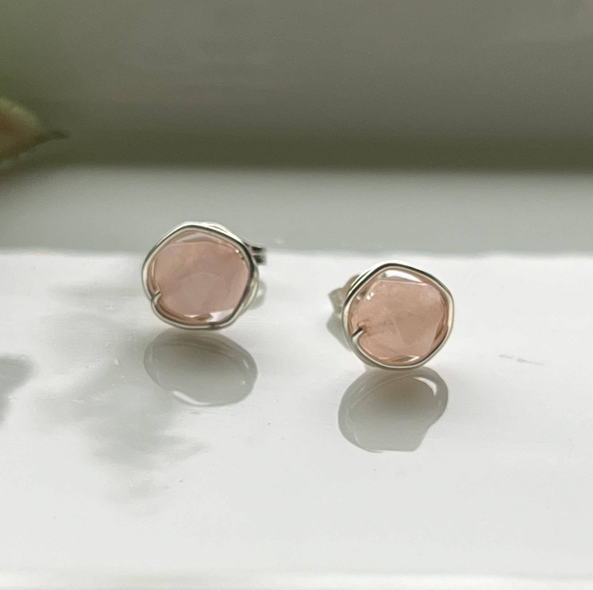 Pink Stone Stud Earrings, Morganite Earrings: Pink / 14k Gold