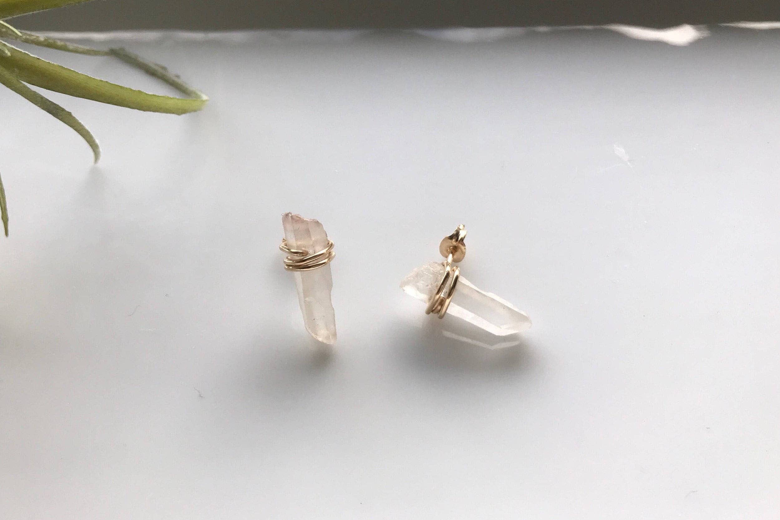 Raw Crystal Stud Earrings: 14k Gold