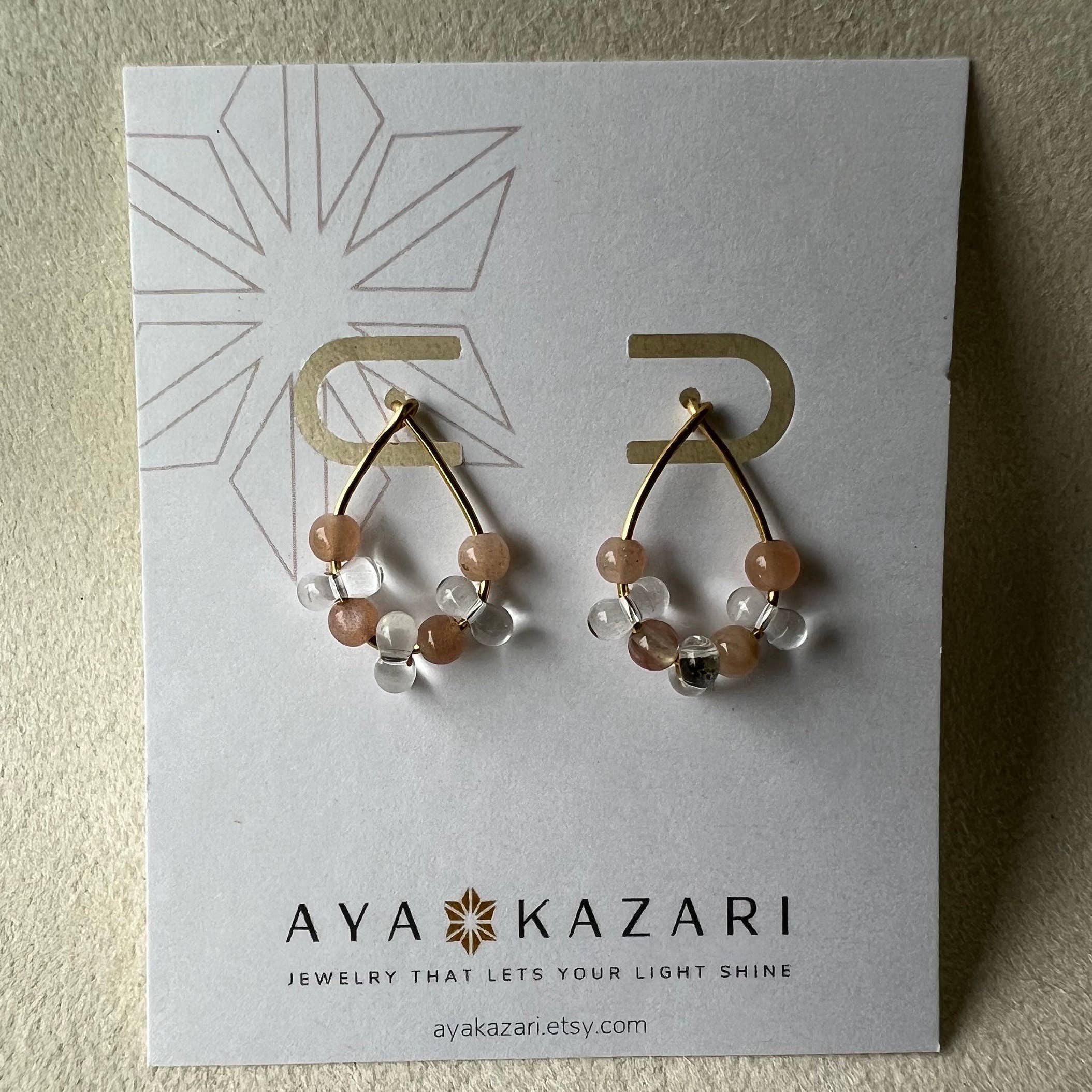 Natural Sunstone Crystal Stud: 14k Gold