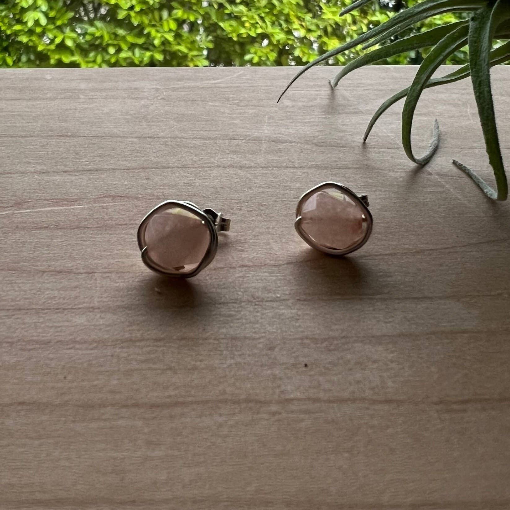 Pink Stone Stud Earrings, Morganite Earrings: Pink / 14k Gold