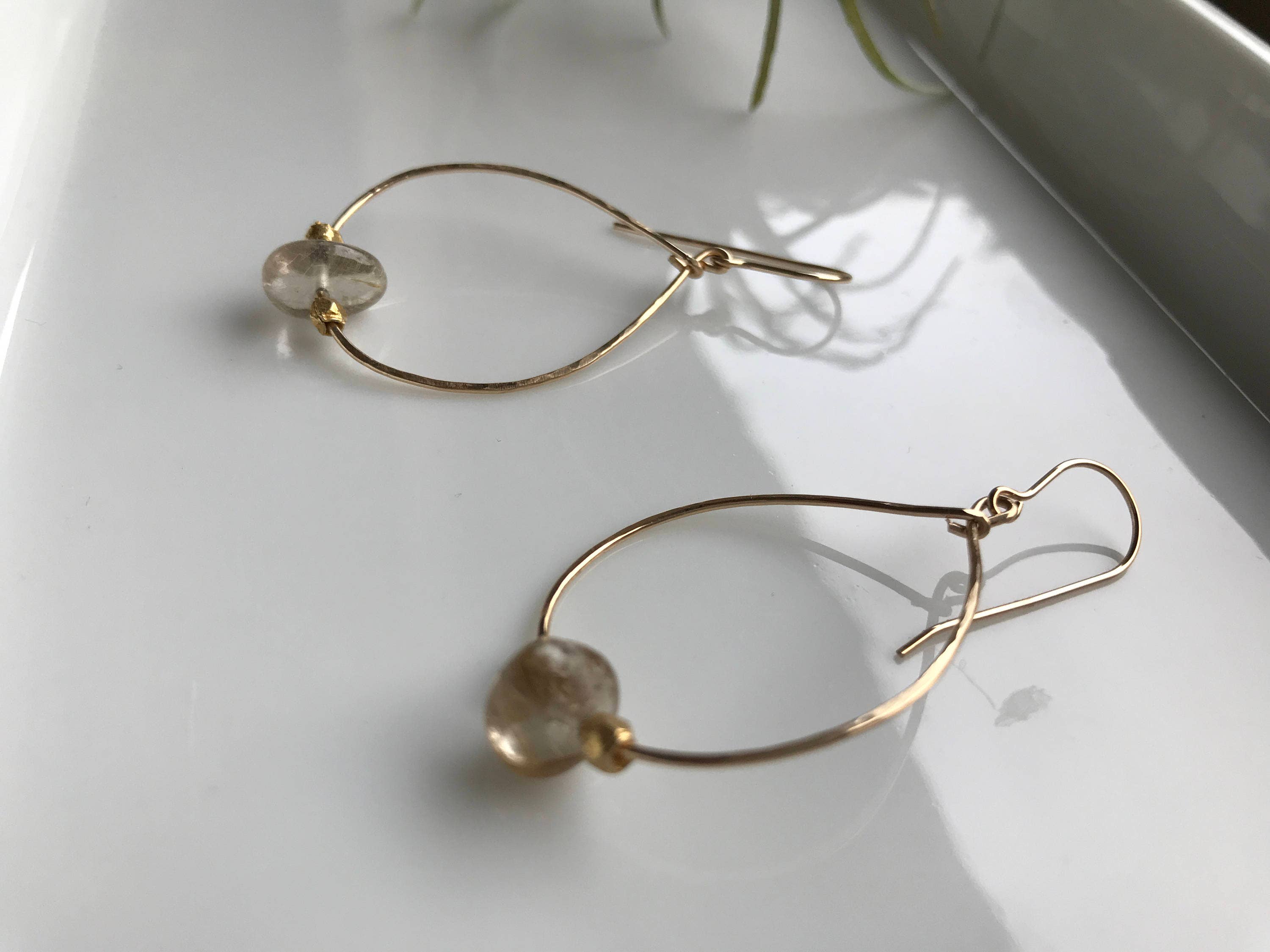 Gold Rutilated Quartz Hoop: 14k Gold