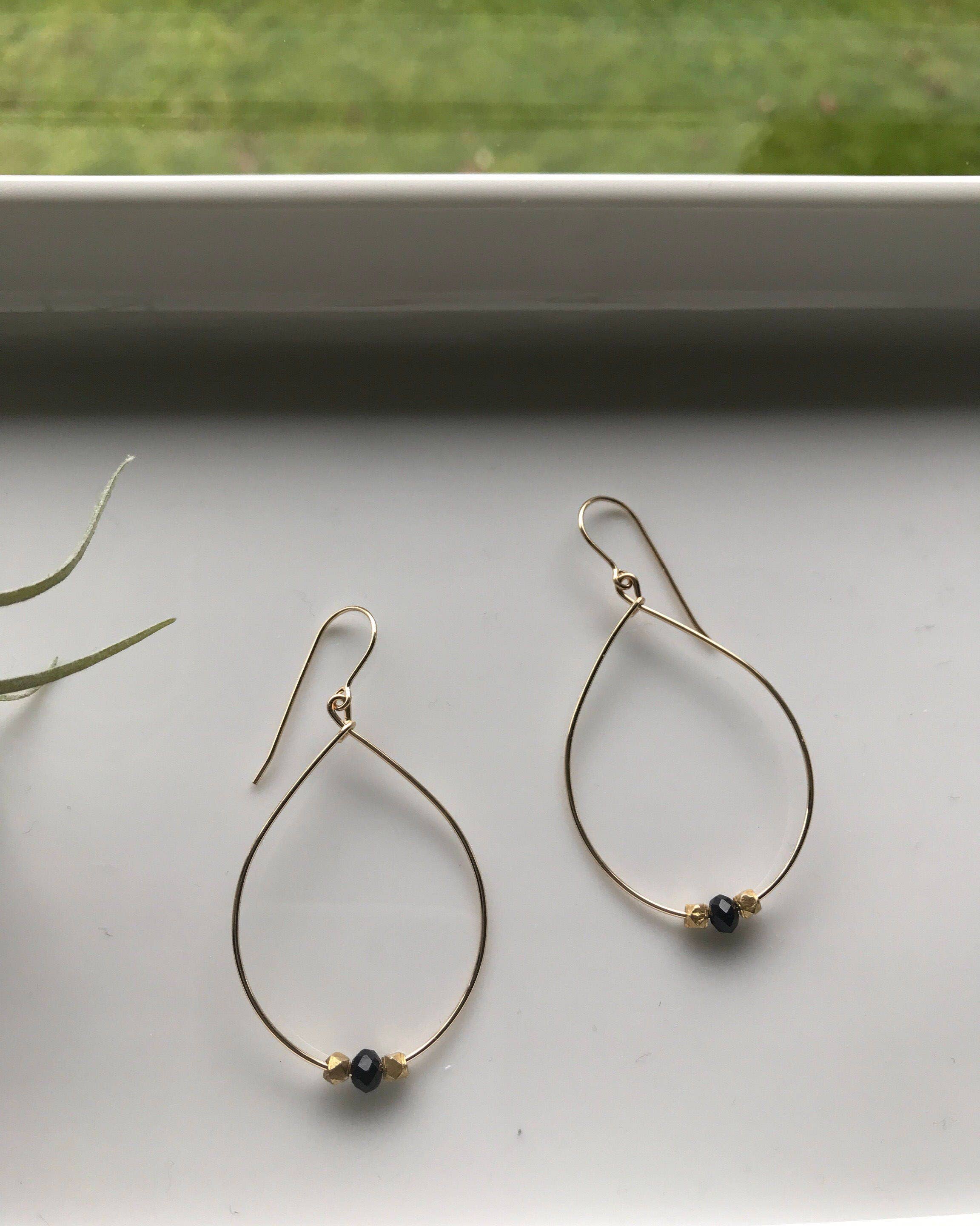 Gold Beaded Hoop Dangle Earrings