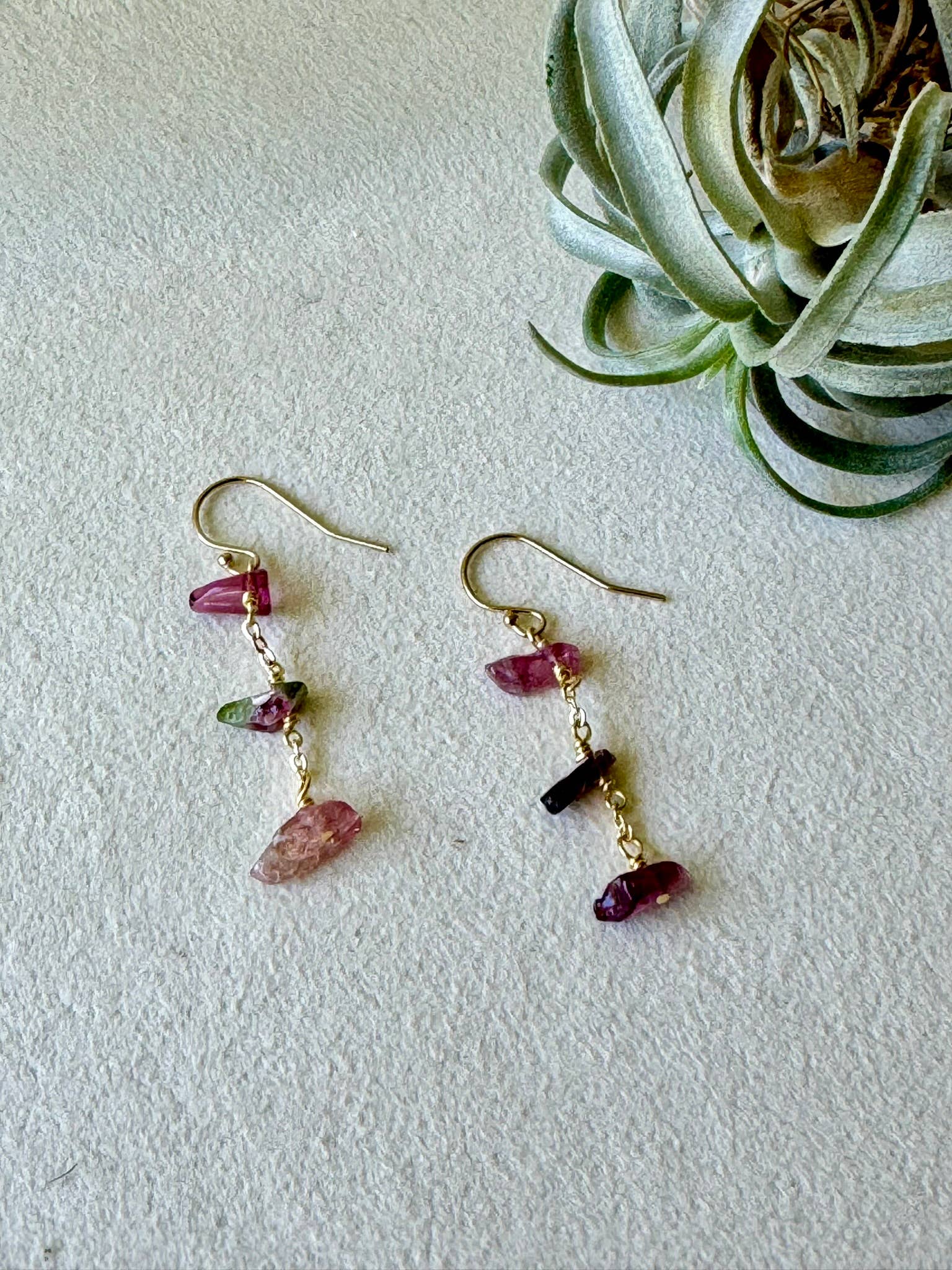 Tourmaline Dangle and Drop / Watermelon Tourmaline Earrings : Sterling Silver