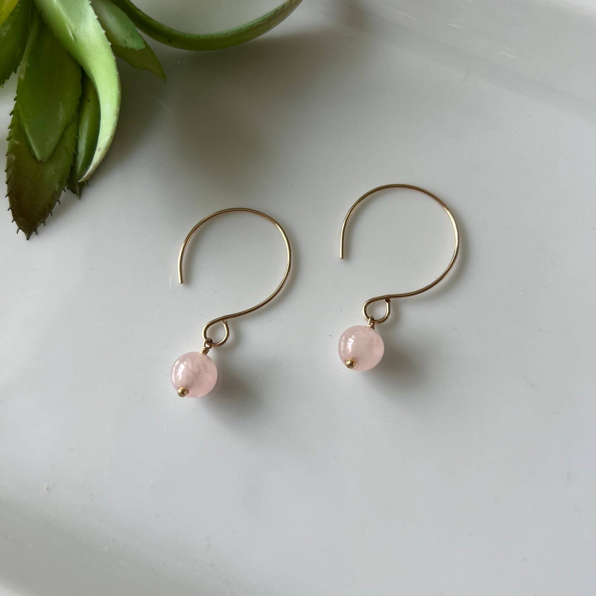 Rose Quartz Drop Earrings: Sterling Silver