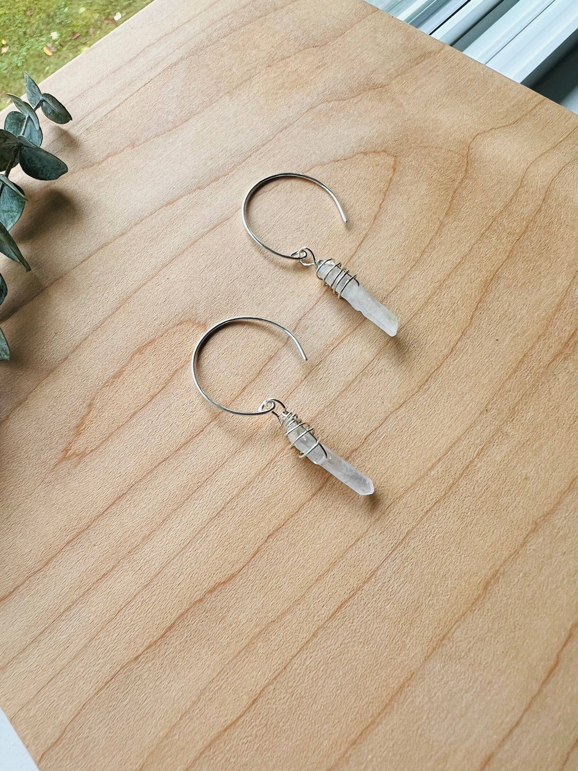 Crystal Quartz Earrings, Quartz Point Earrings: 14k Gold