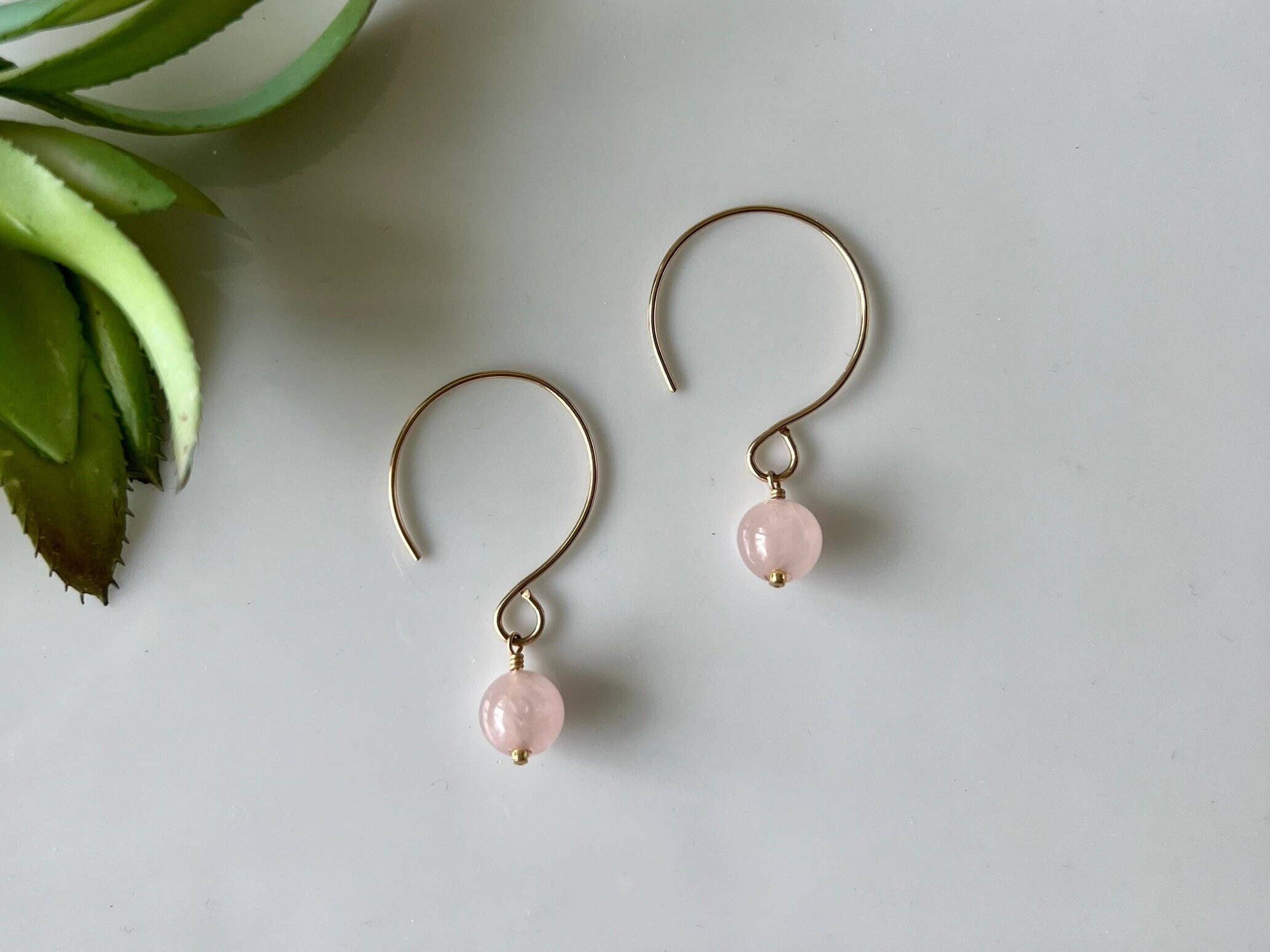 Rose Quartz Drop Earrings: Sterling Silver