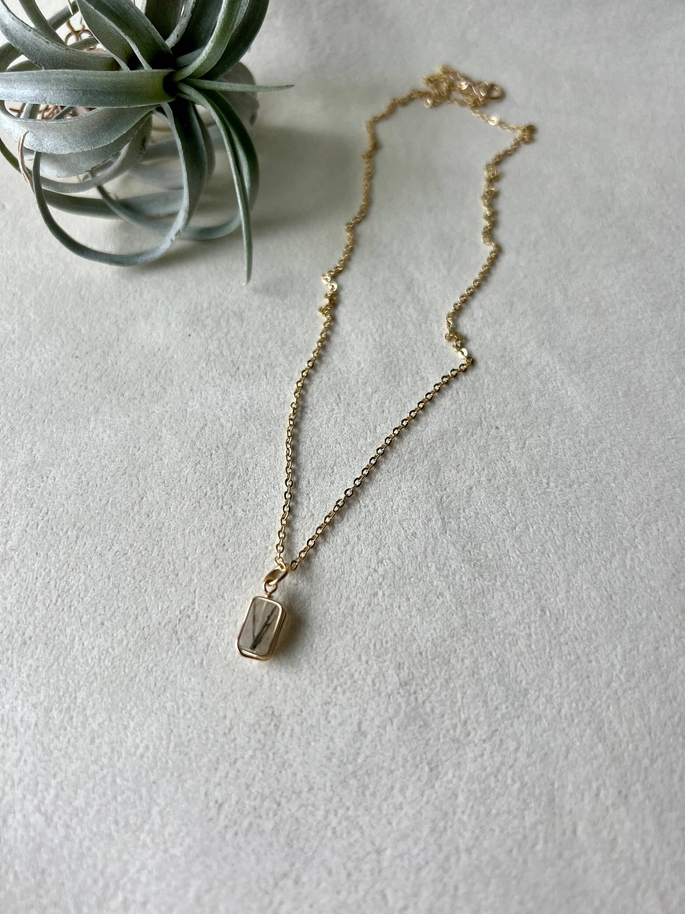 Gold Dainty Rutilated Quartz Necklace: 16