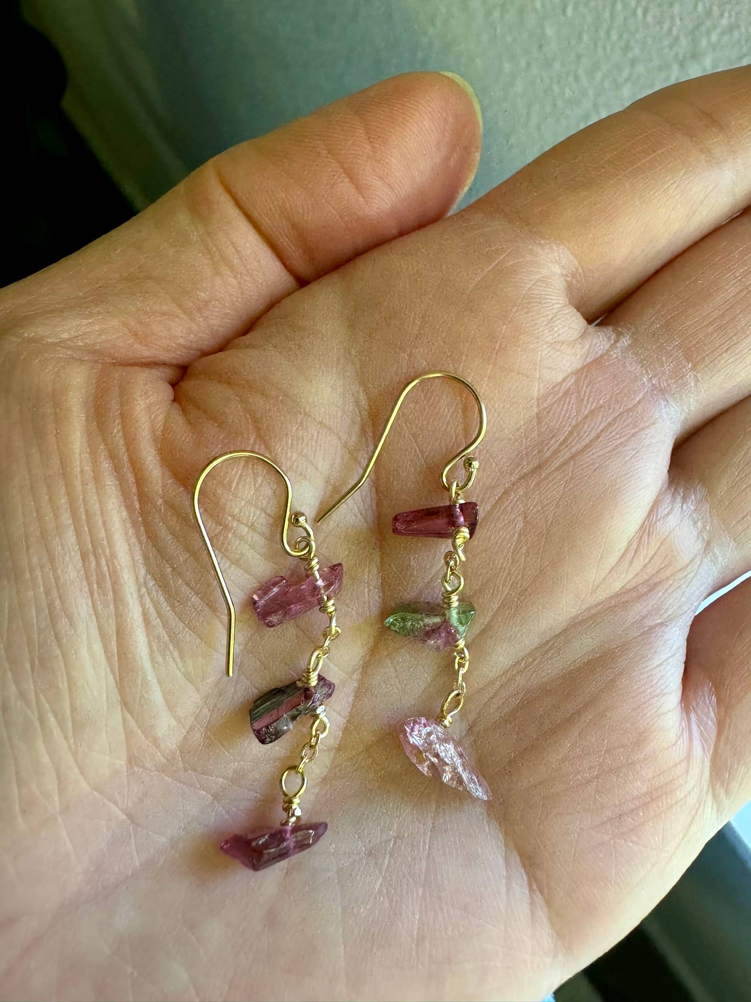 Tourmaline Dangle and Drop / Watermelon Tourmaline Earrings : Sterling Silver