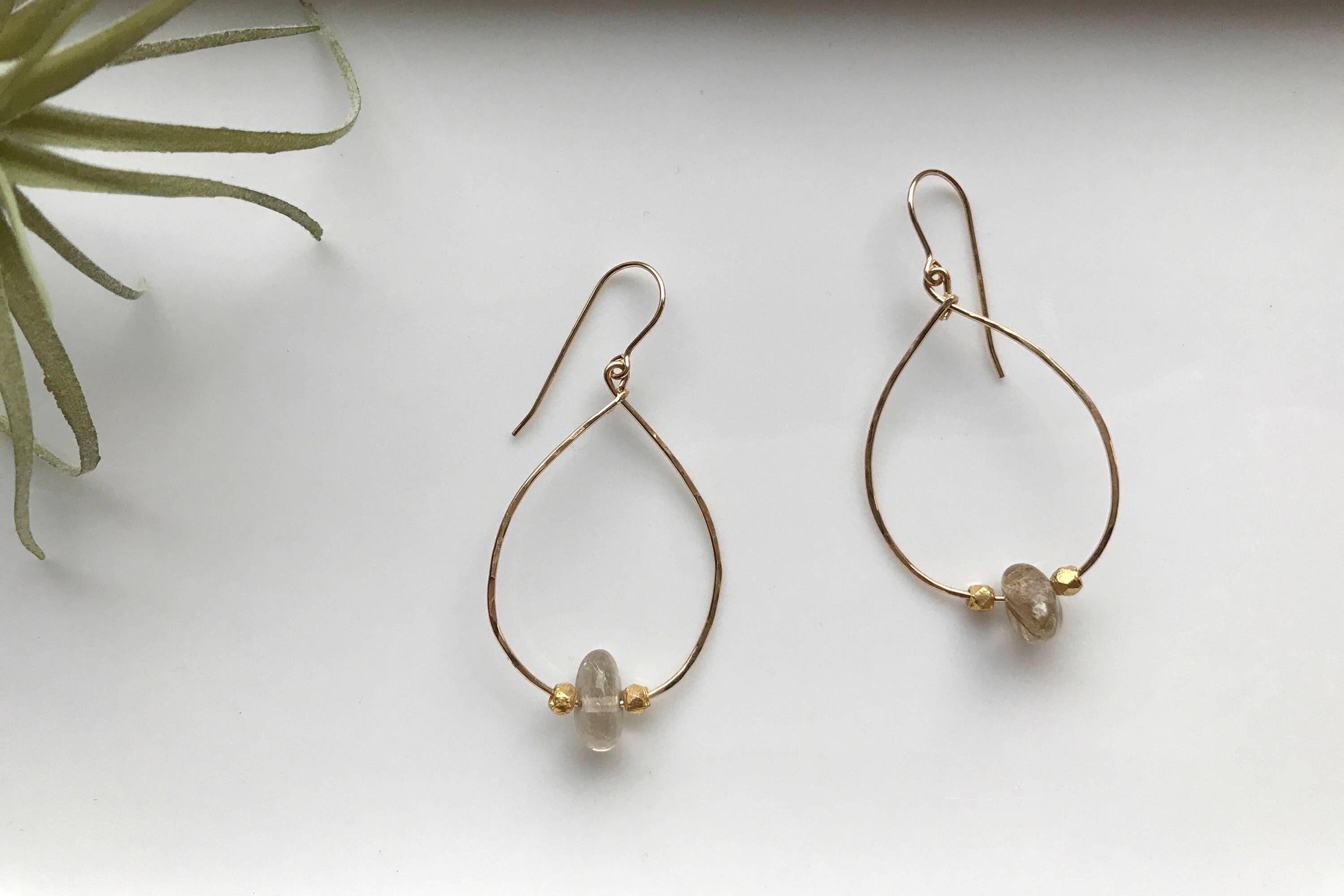 Gold Rutilated Quartz Hoop: 14k Gold