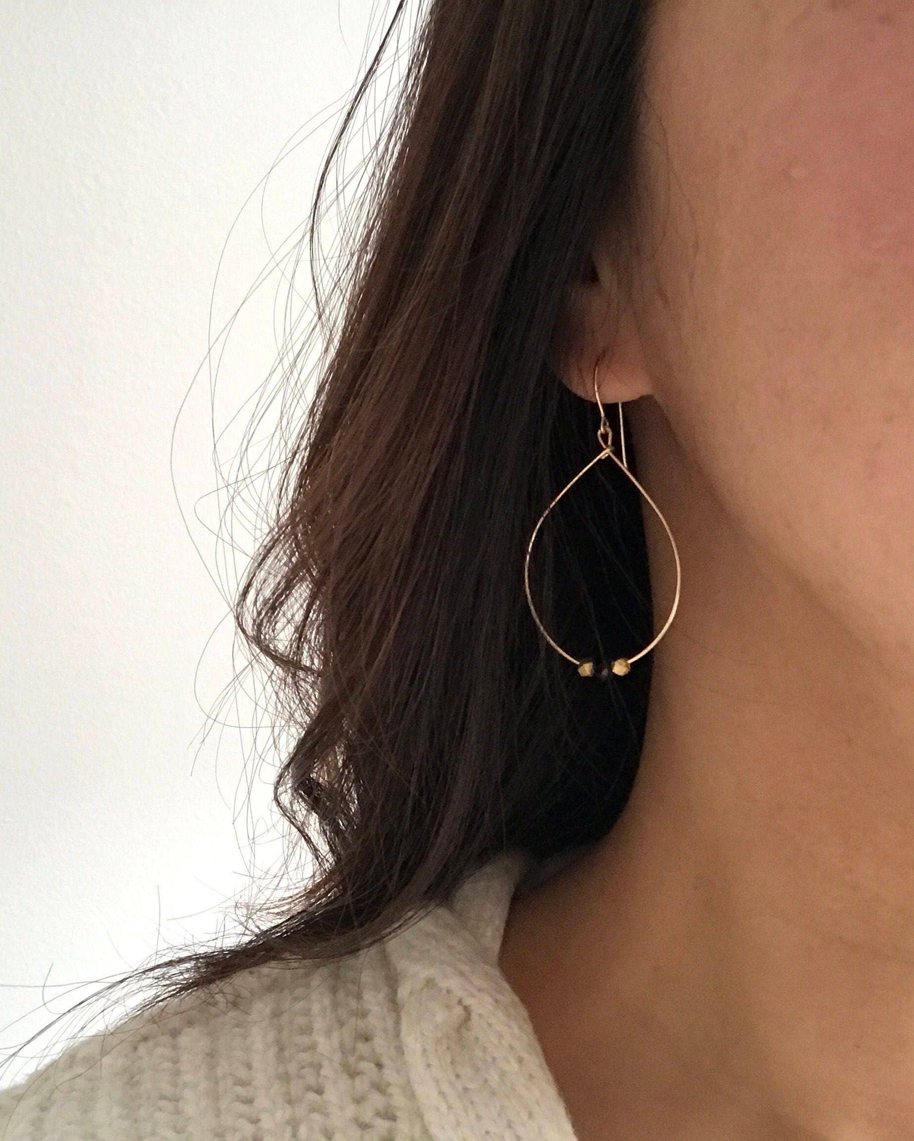 Gold Beaded Hoop Dangle Earrings