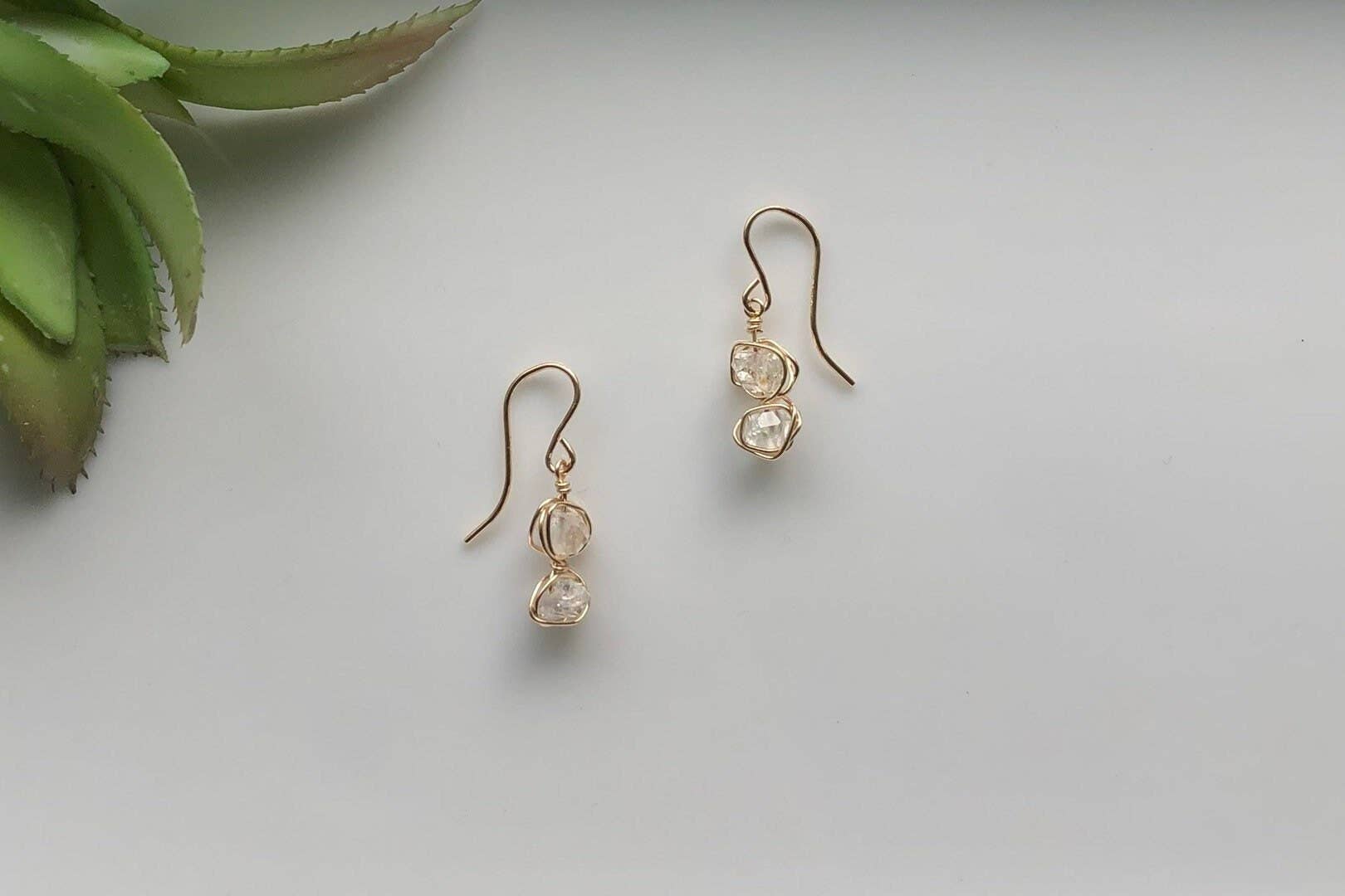 Raw Herkimer Diamond Dangle: 14k Gold