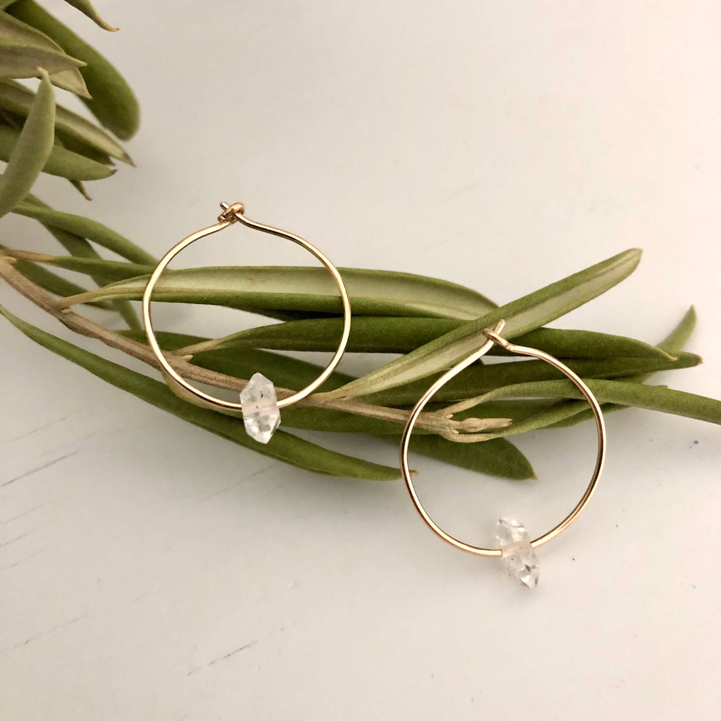 Raw Herkimer Diamond Hoop: 14k Gold