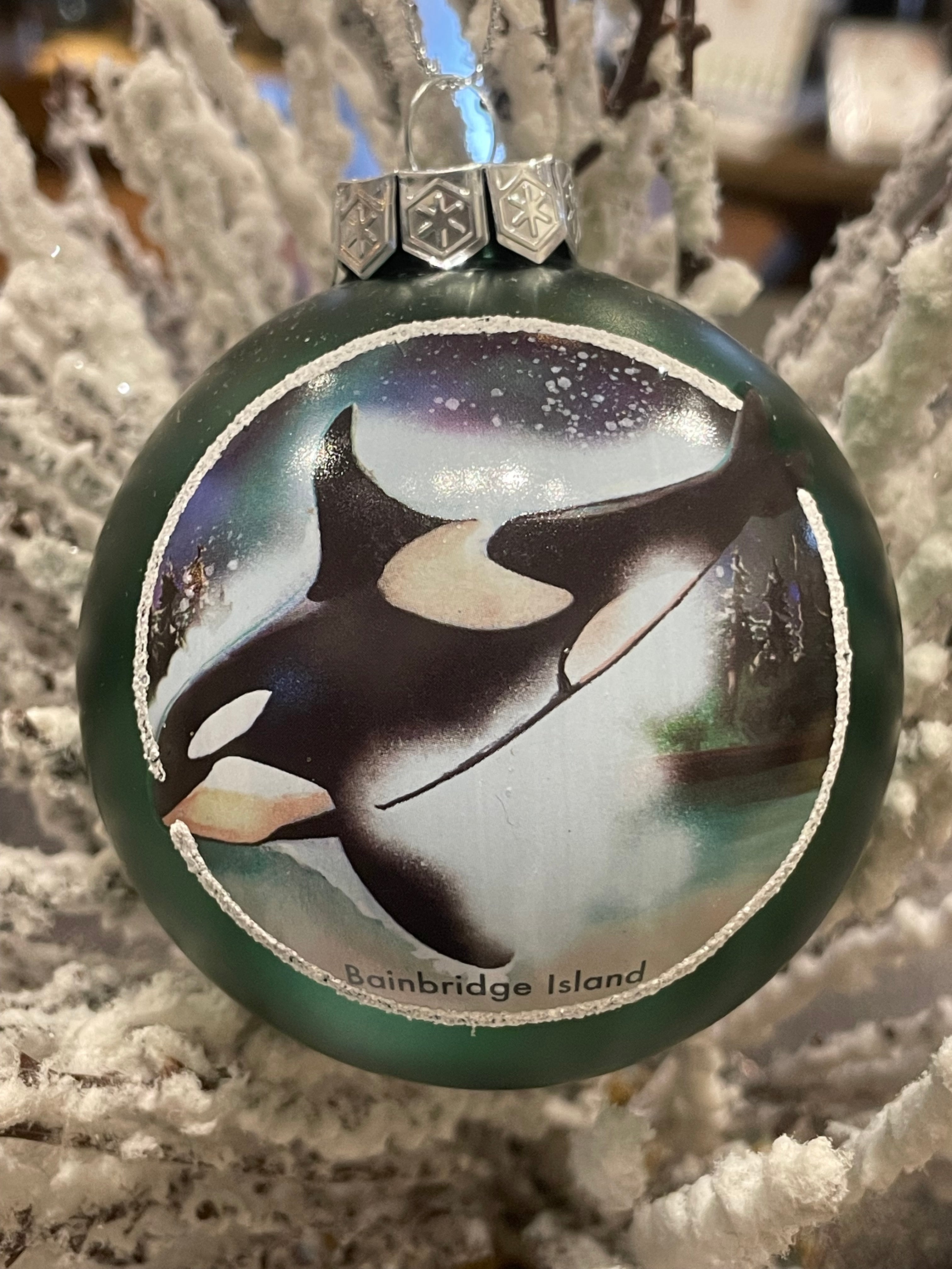 Bainbridge Island Orca Glass Globe Ornament