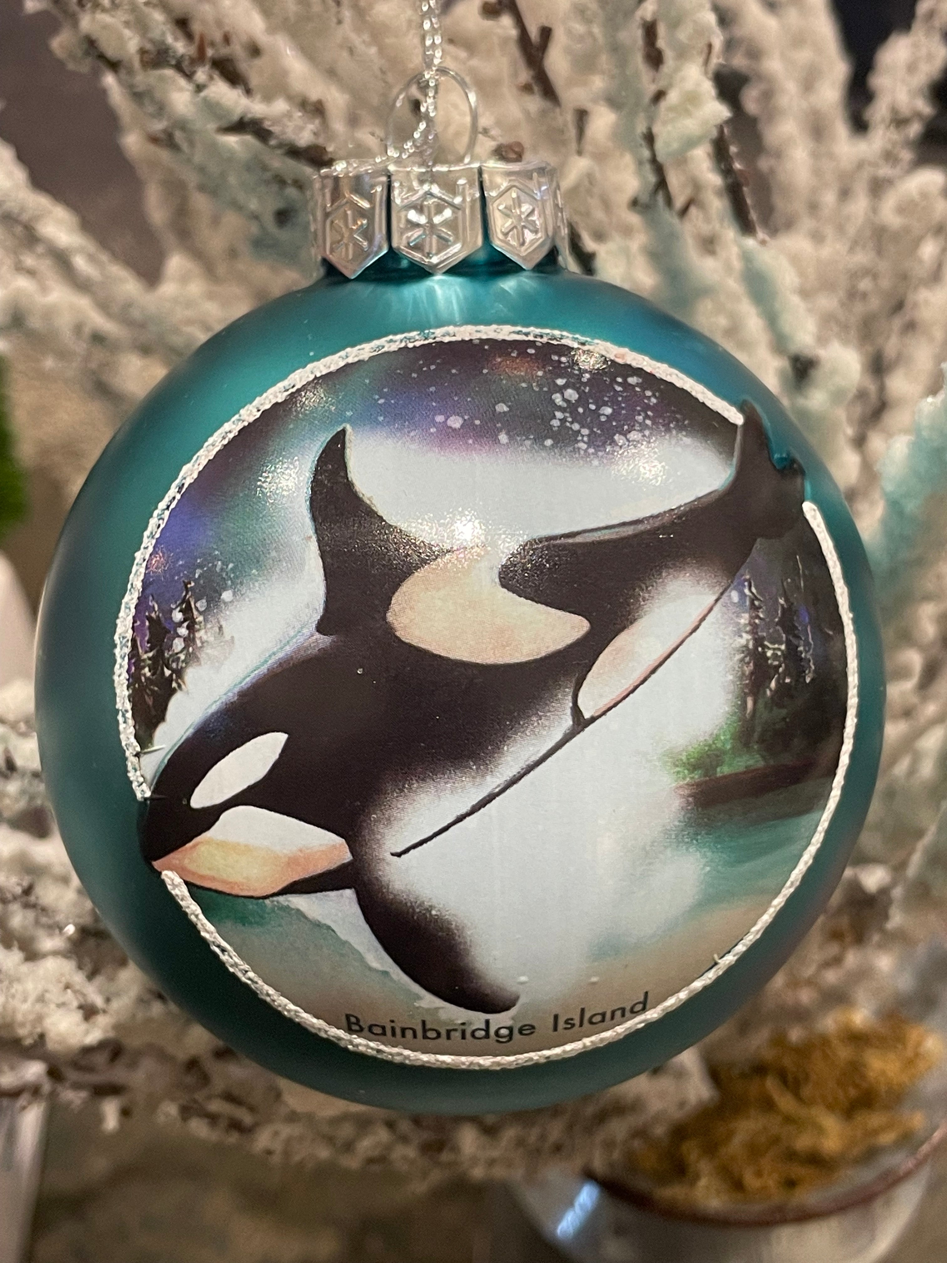 Bainbridge Island Orca Glass Globe Ornament