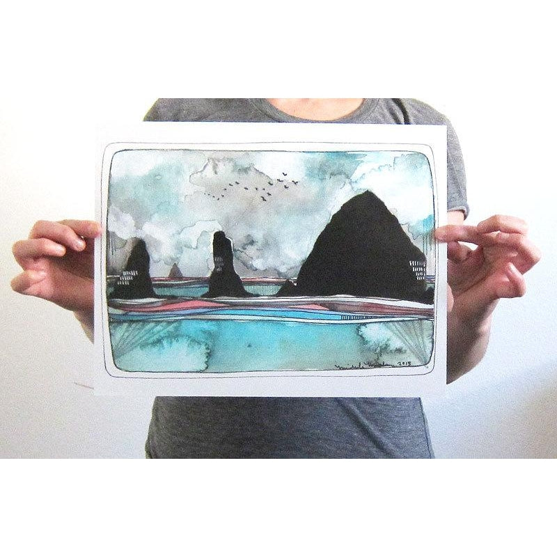 11'' x 14'' Haystack Rock Art Print