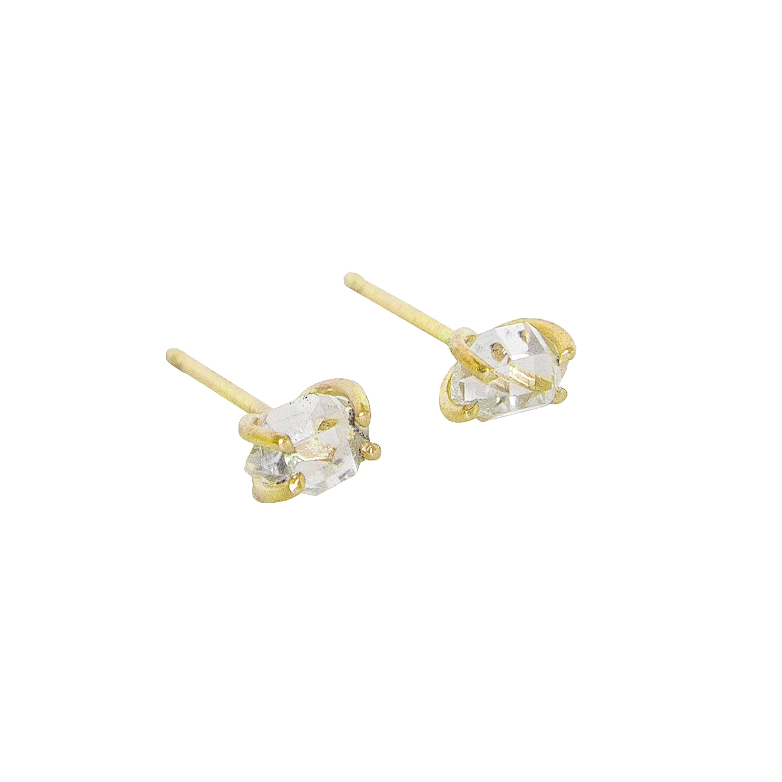 Herkimer Diamond Studs in 14k Yellow Gold