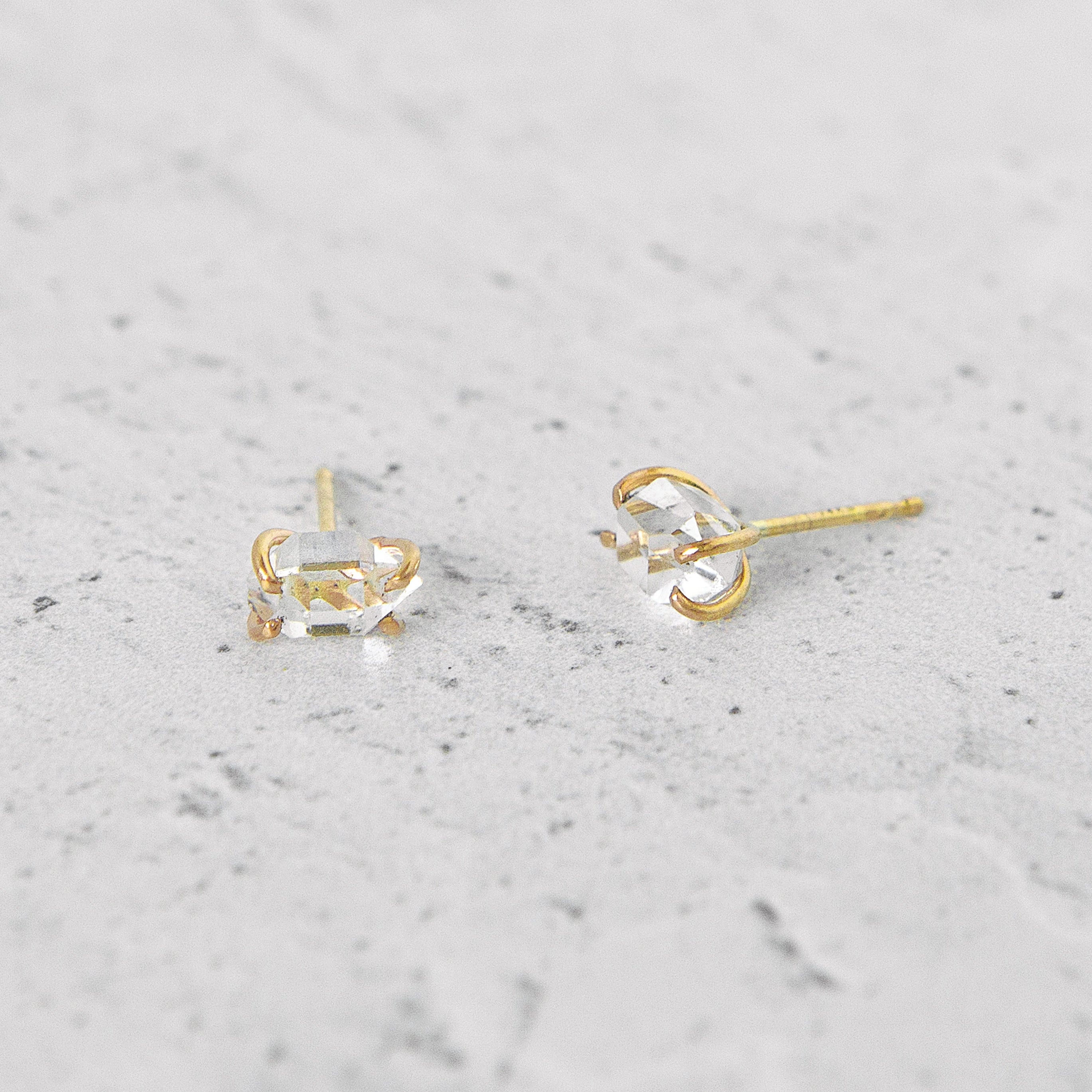 Herkimer Diamond Studs in 14k Yellow Gold