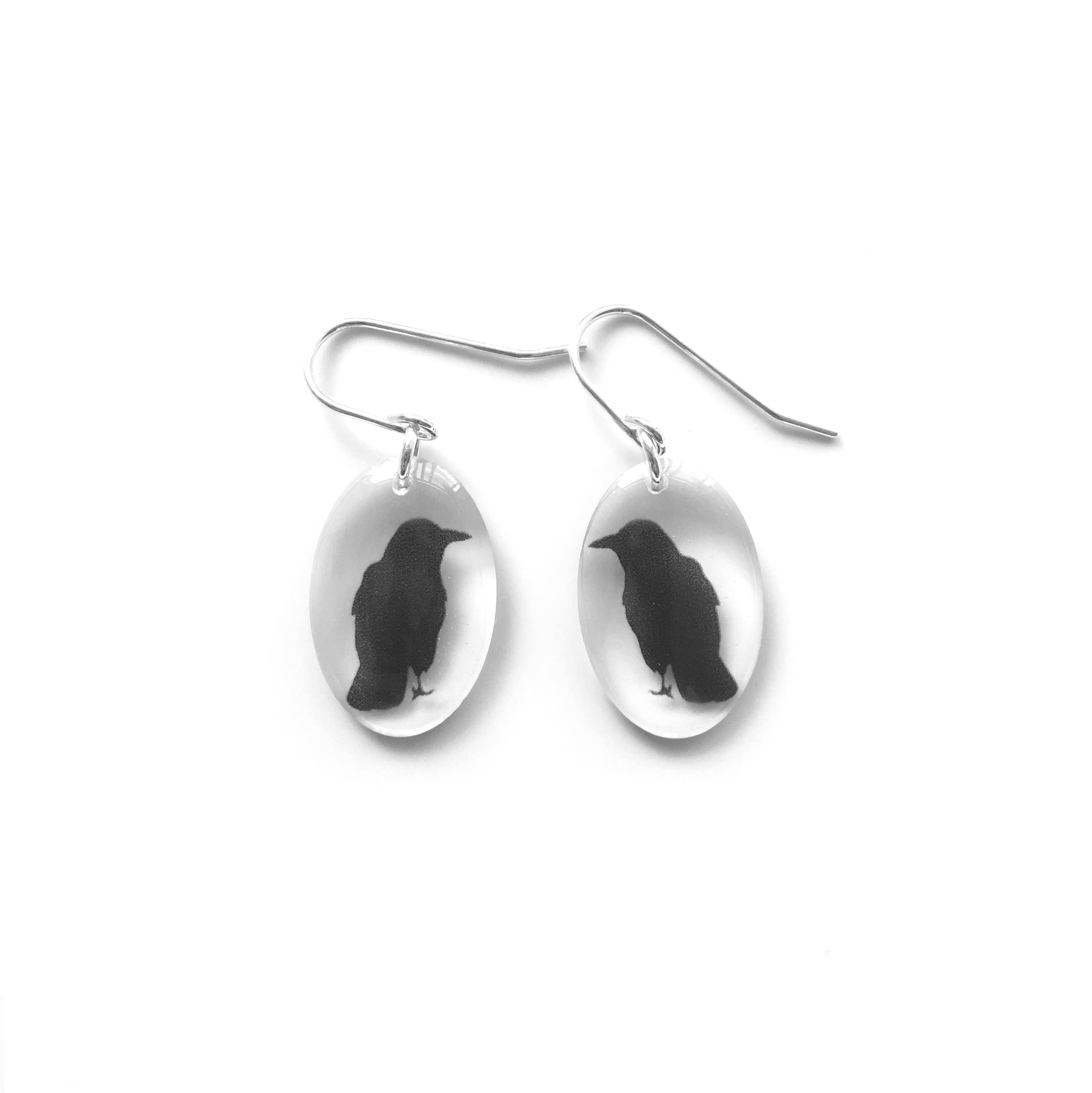 Small Oval Crow Earrings