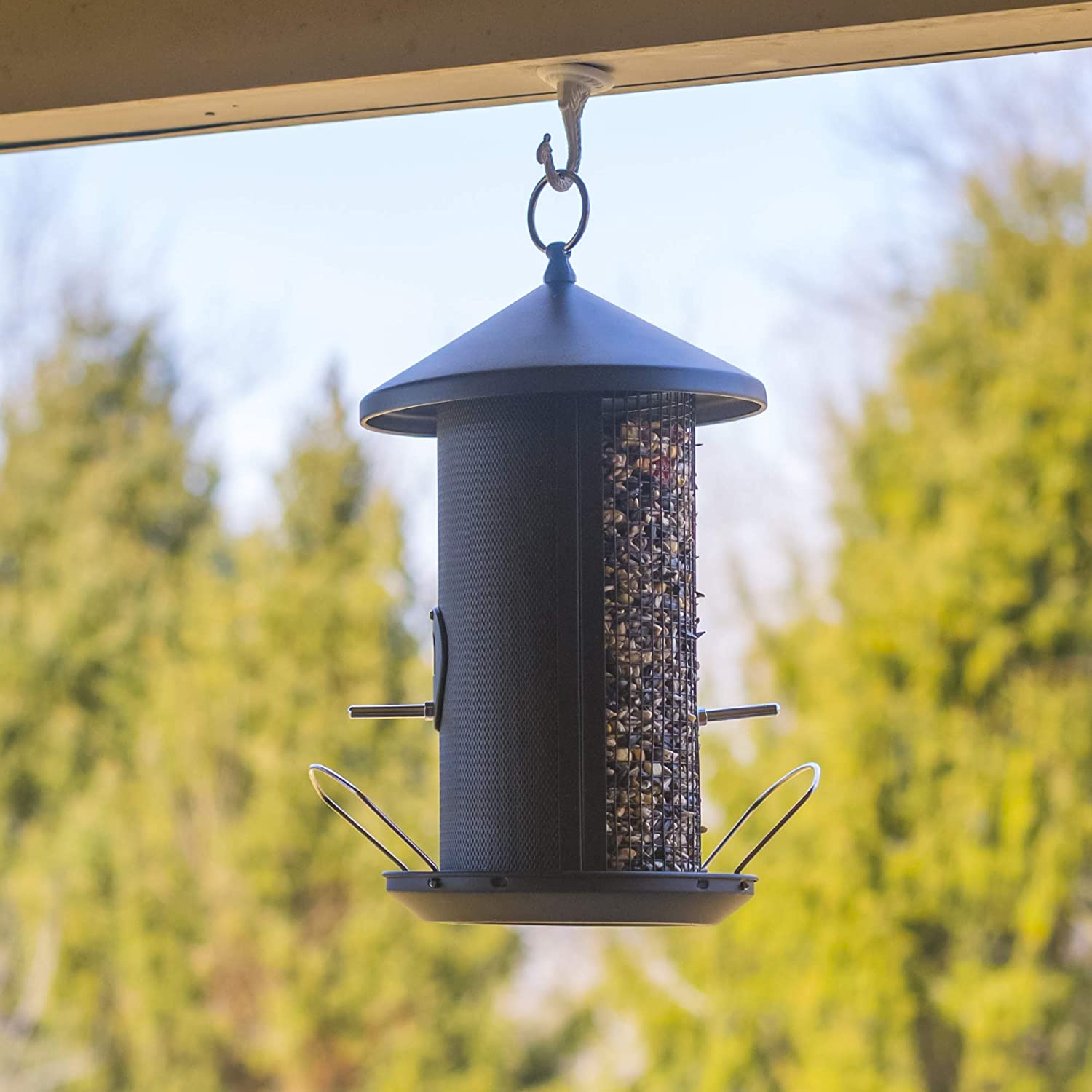 Black Heavy Duty Mesh Metal Dual Nut and Seed Bird Feeder