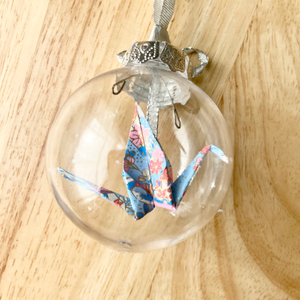 Origami Christmas Bulb Ornament Blue Floral
