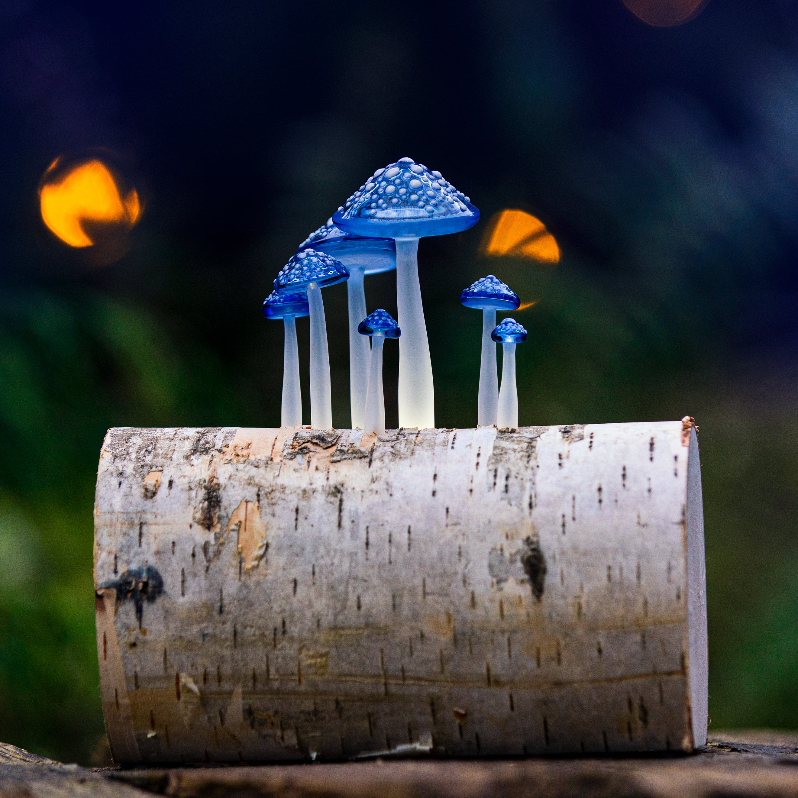 Blue Birch Log Mushroom Lamp