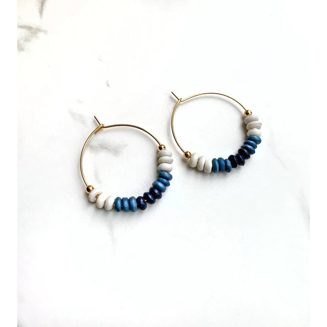 Blue Ombre Wood Hoop Earrings