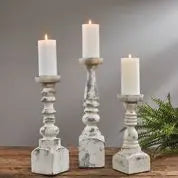 Brighton Wood 12" Candlesticke - White