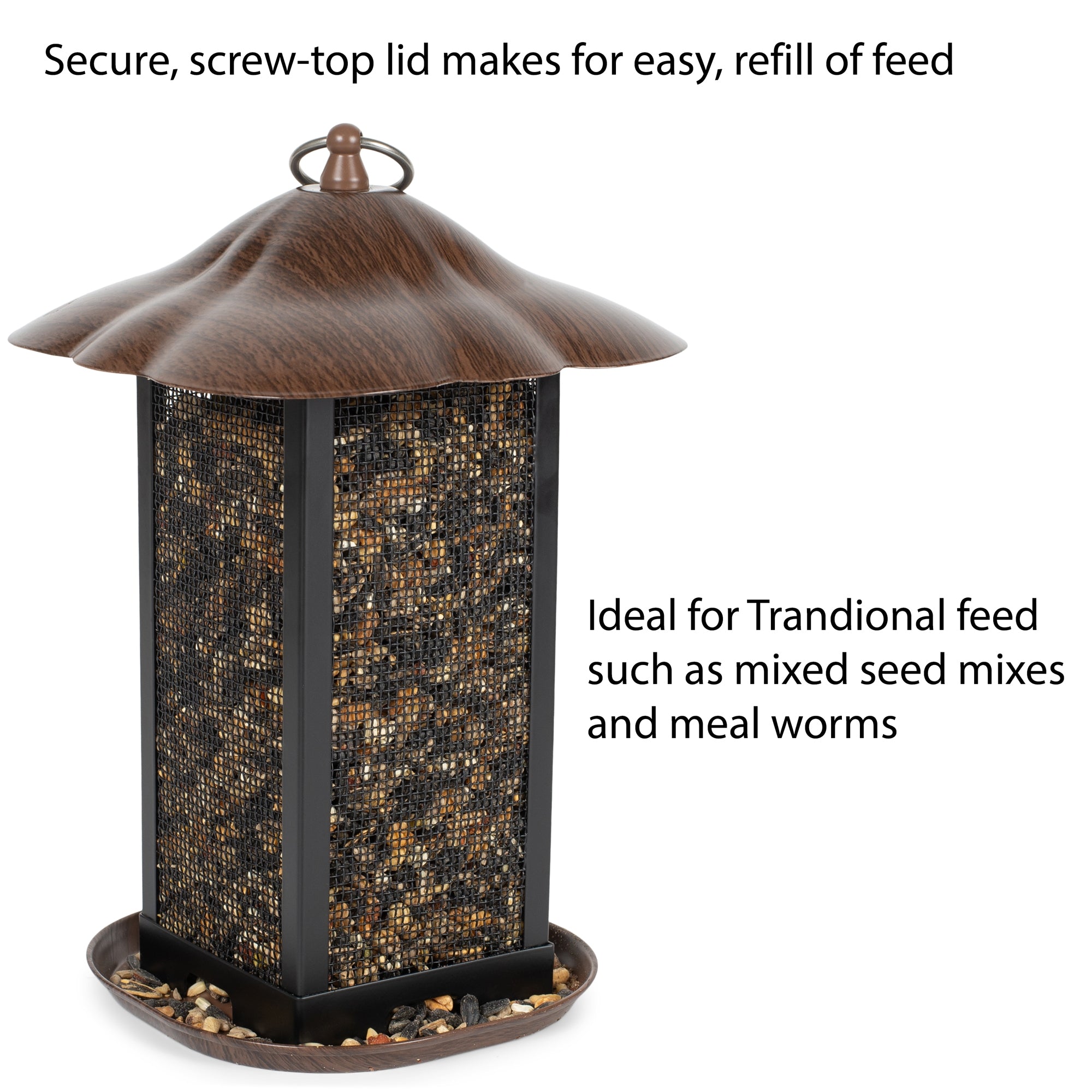 Cherry Woodgrain Finish Heavy Duty Mesh Metal Bird Feeder