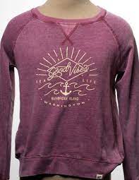 Good Vibes Sea Life Fleece Crew- Cranberry