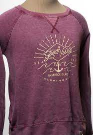 Good Vibes Sea Life Fleece Crew- Cranberry