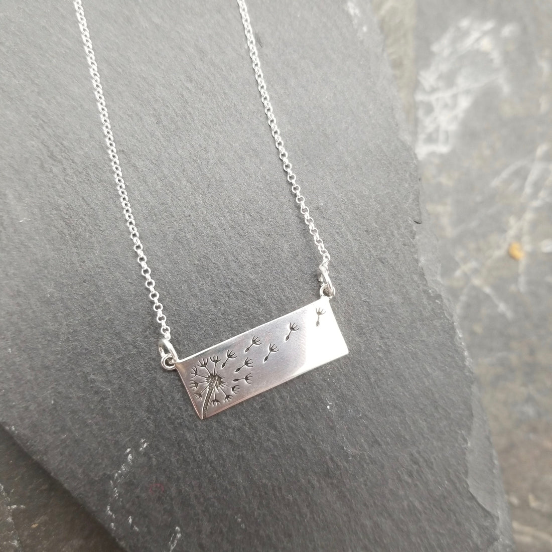 Silver Dandelion Bar Necklace