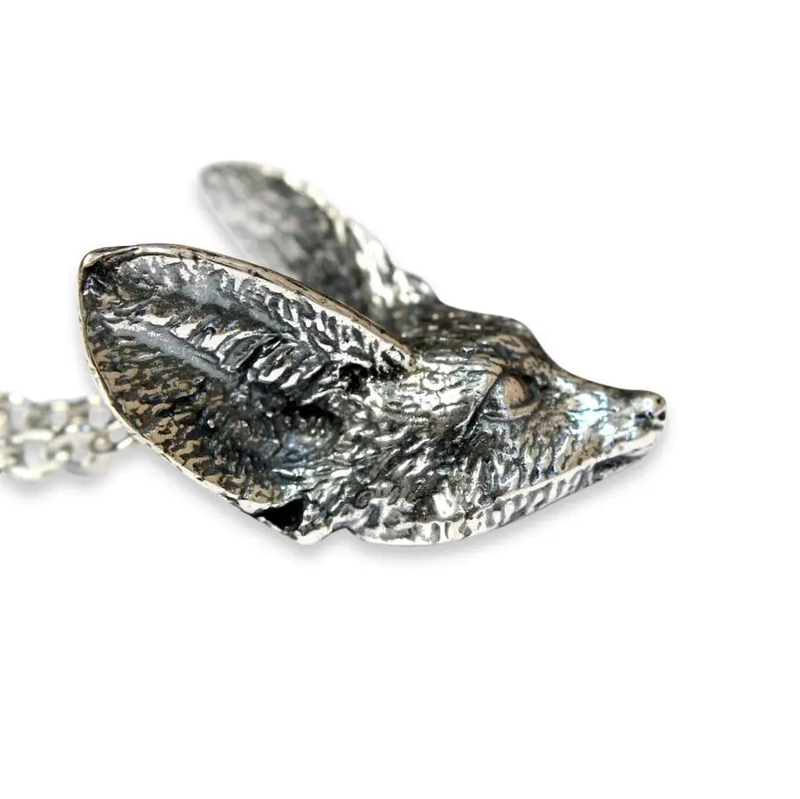 Fennec Fox Head Pendant Necklace | Silver Plated Bronze