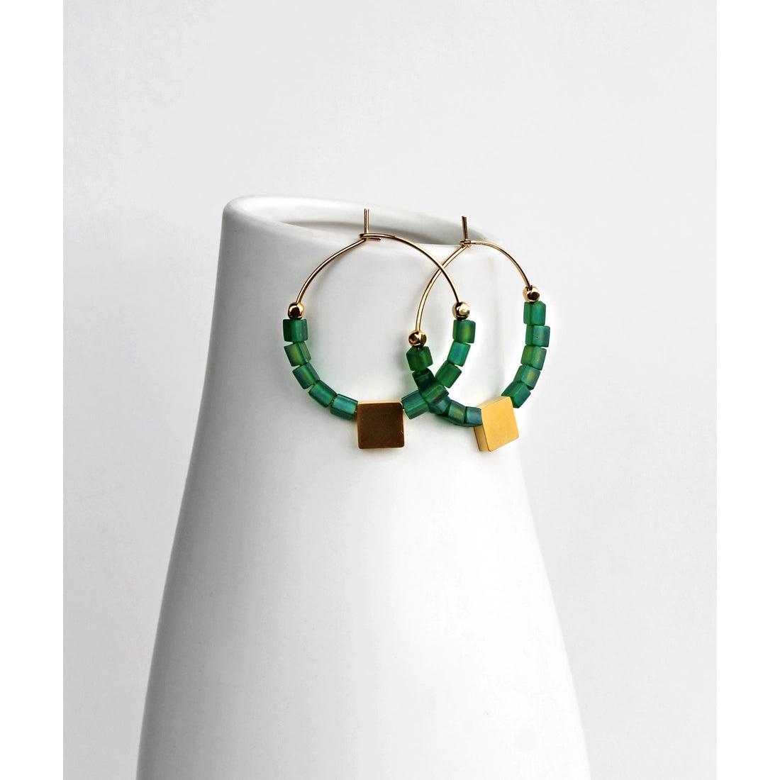 Green + Gold Modern Hoop Earrings