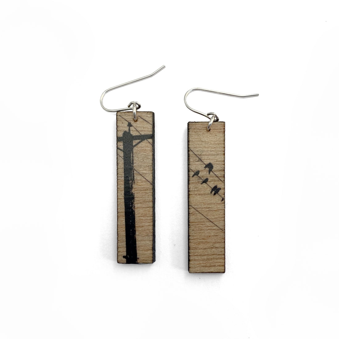 Light Mahogany - Wood Tall Crows Earrings