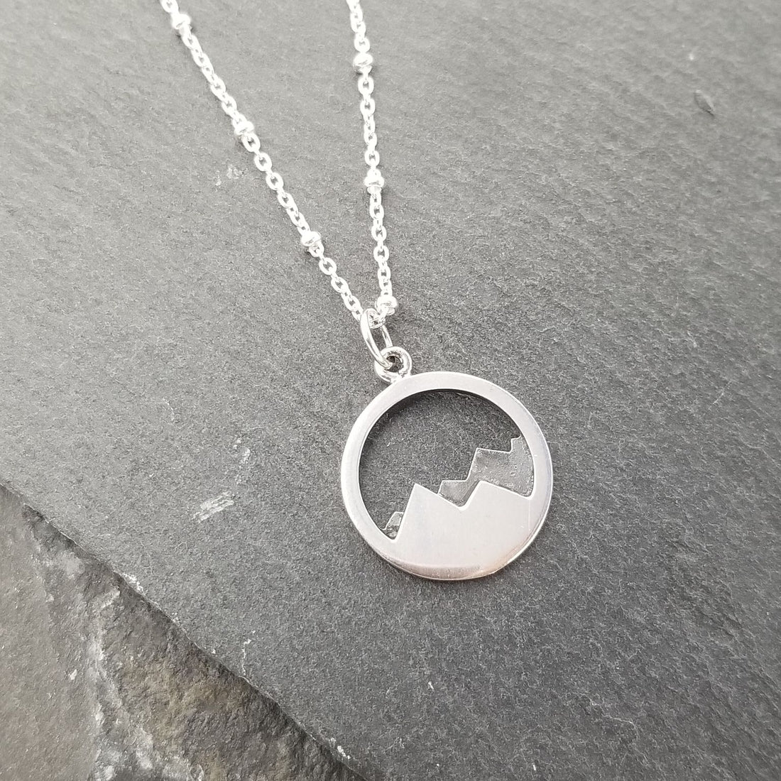 Mountains Silver Circle Small Necklace