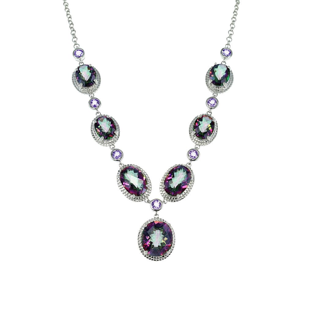 Mystic Quartz Oval Drop Statement Necklace with Amethyst