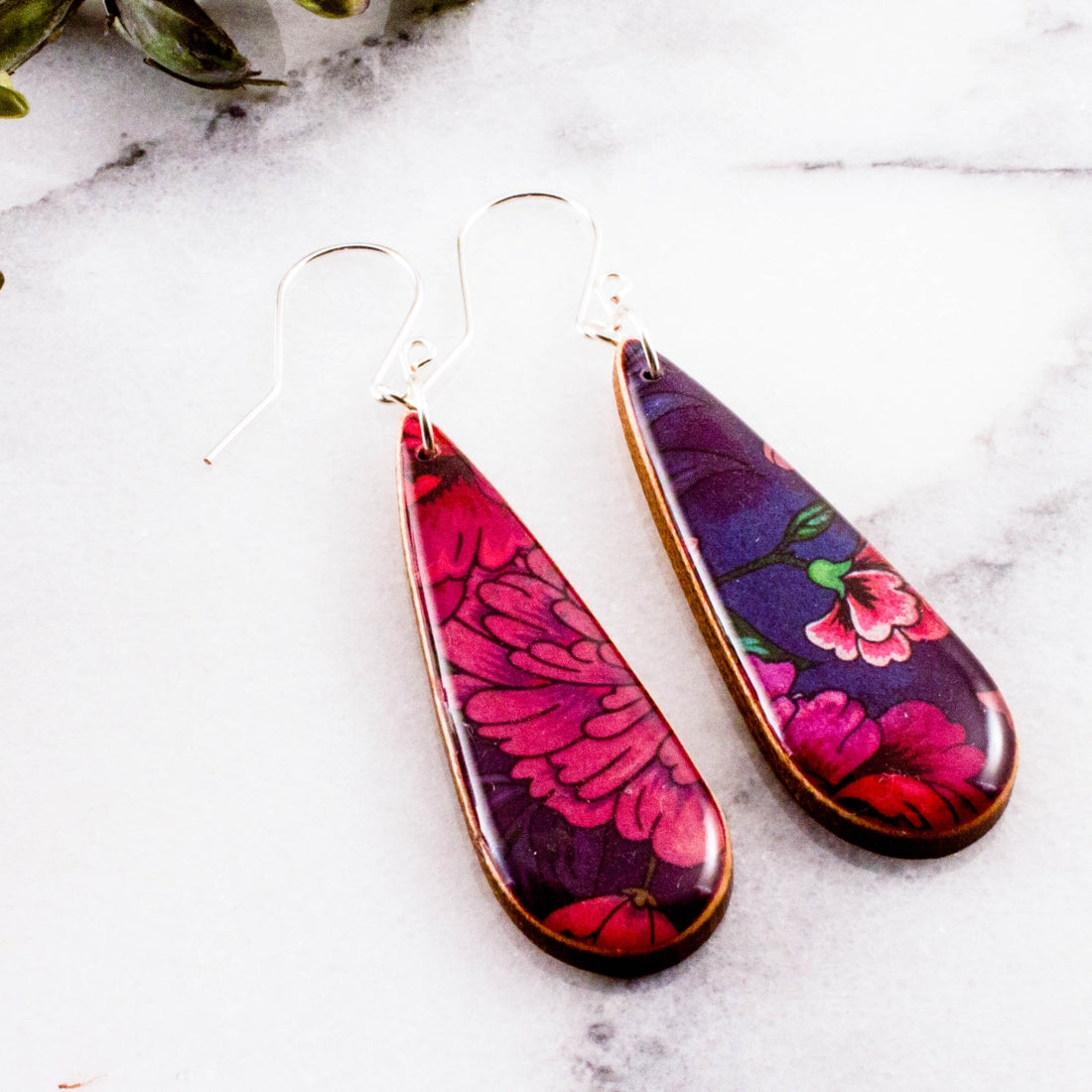 Purple Peony Teardrop Earrings