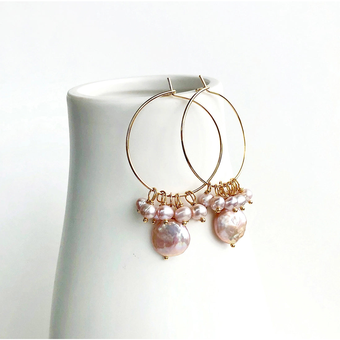 Pink Pearl Hoop Earrings