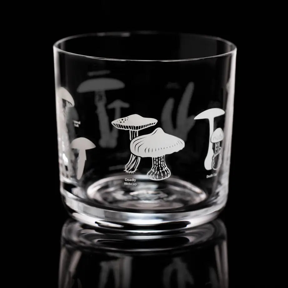 Poisonous Mushrooms Whiskey Glass  Gold Foil